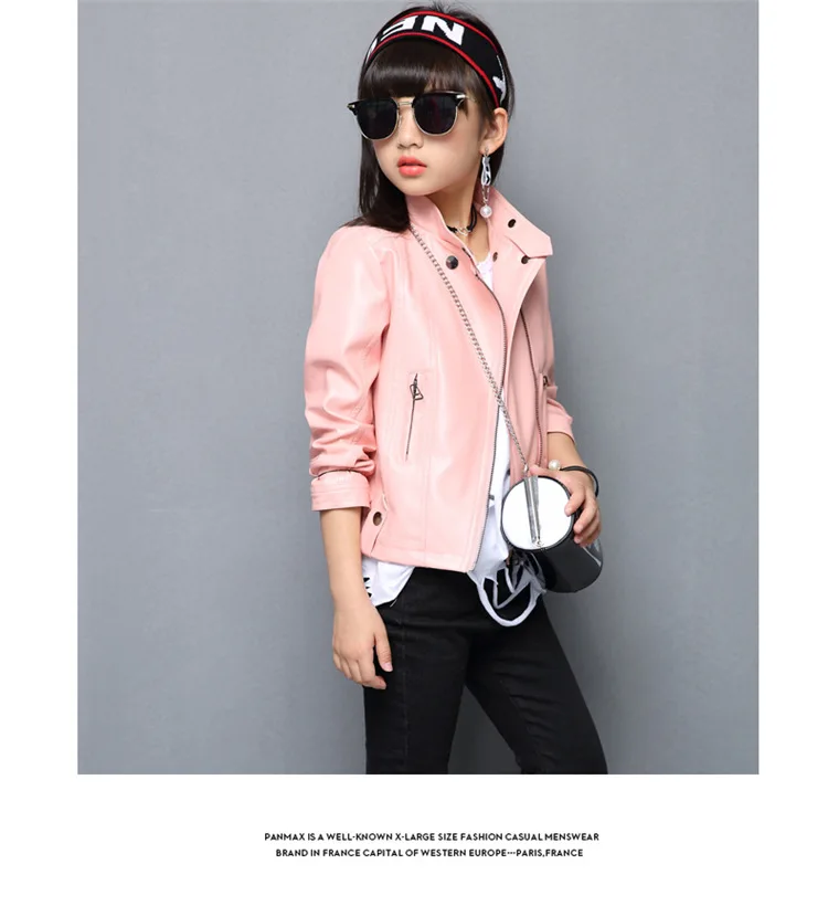 Новинка года; стильная модная детская куртка весенняя одежда для девочек детские кожаные пальто на молнии средней и большой длины