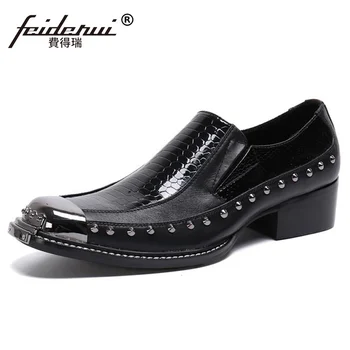 

Luxury Metal Toe Slip on Studded Man Pattern Wedding Loafers Genuine Leather Handmade Men's Casual Rivets Shoes For Male SL706
