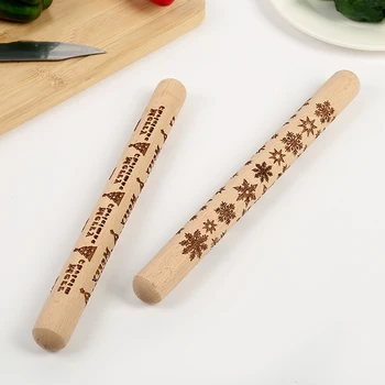 

3D Christmas Moose Snowflake Pattern Embossing Rolling Pin Baking Cookie Biscuit Cake Engraved Roller