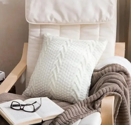 Вязаный чехол для подушки из грубой шерсти, аксессуары для дома, чехол для подушки, удобный мягкий чехол для подушки в скандинавском стиле, реквизит для фотосессии - Цвет: White