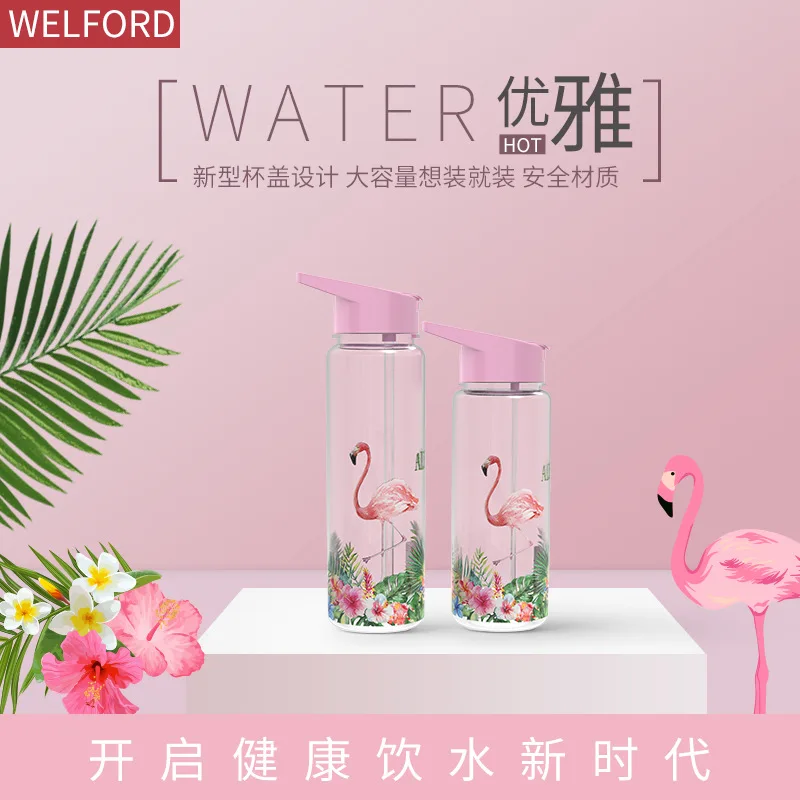 

Flamingo Dustproof Leak-Proof Plastic Cup Creative Straw Cup Gift Cup Pattern Glass
