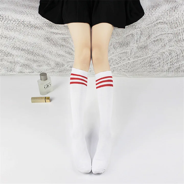 Полосатые носки, гетры, вязаные, с тремя полосками, черные и белые, хлопковые, комбинированные, женские, длинные носки, тонкие, выше колена, носки - Цвет: 16