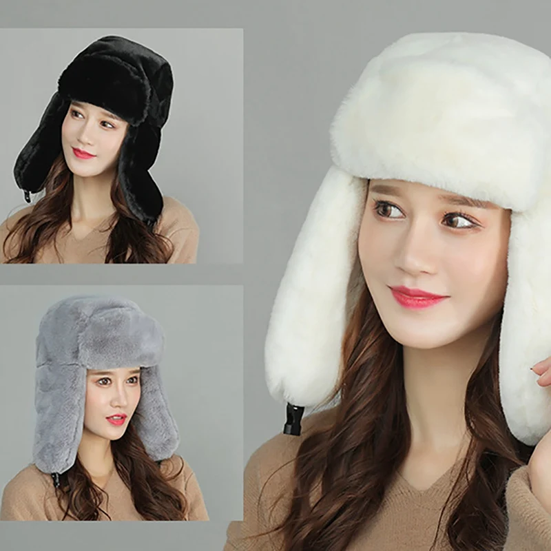 Bomber Hat Women Thick Windproof Cold-proof Cap Outdoor Winter Cycling Apparel Accessories For Outdoor Sports