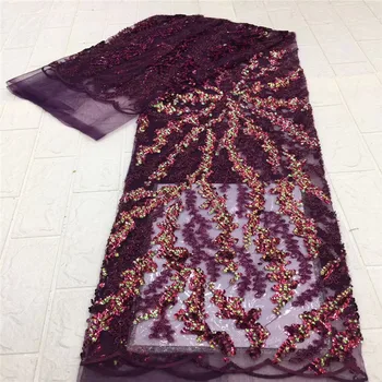 

Heavy Work Sequined French Mesh Lace Fabric Embroidery African Net Tulle Lace Fabric With Sequins For Party Wedding Dress