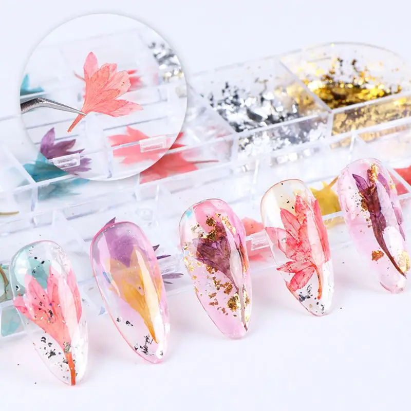 

12Grid/Box Crystal Epoxy Filler Dry Flower Mixed Nail Stickers Decorations Resin Filling Material Craft Art Jewelry Making DIY