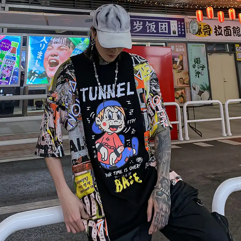 Aolamegsヒップホップ男性のtシャツアニメ少年グラフィティプリントtシャツ夏のカップルカジュアル半袖トップスtシャツハイストリートストリート Tシャツ Aliexpress