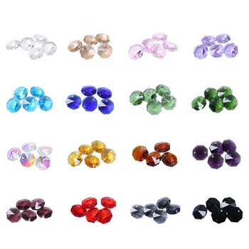 

10MM 1000pcs Mix Colors 2 Holes Crystal Octagon Beads Chandelier Lamp Trimming Part Glass Bead For Strand Garlands Decoration