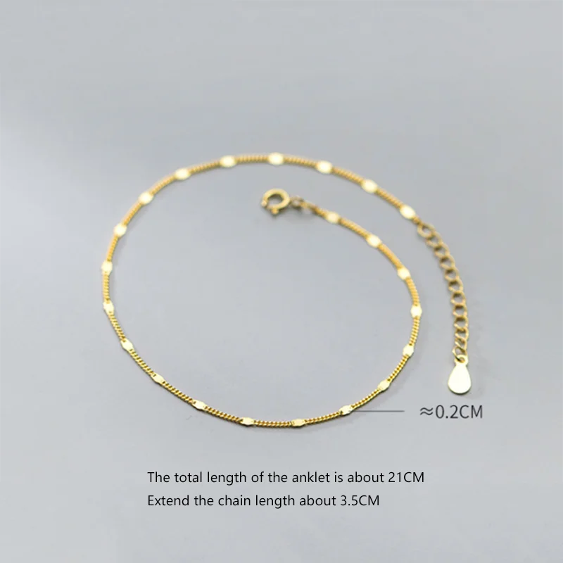 WANTME Genuine 925 Sterling Silver Fashion Simple Silver Piece Link Chain Anklet for Women Punk Hip Hop Korean Party Jewelry silver anklets ankle chain