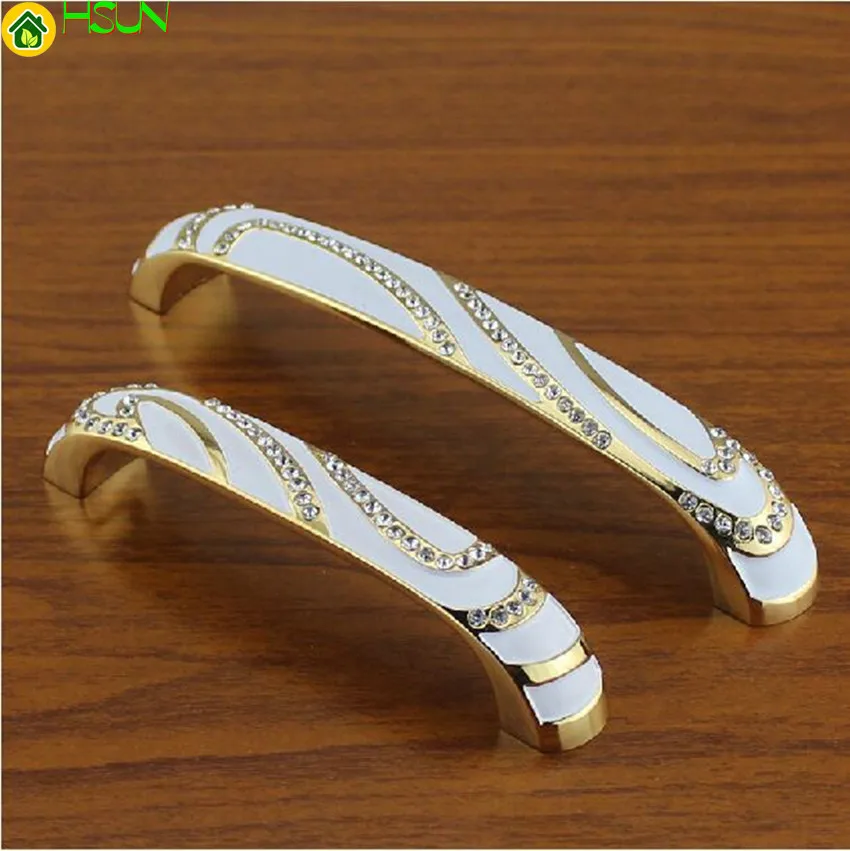 96mm White Gold Kitchen Cabinet Drawer Handle Glass Diamond Dresser Cupboard Door Pull Fashion Deluxe Modern Furniture Handles