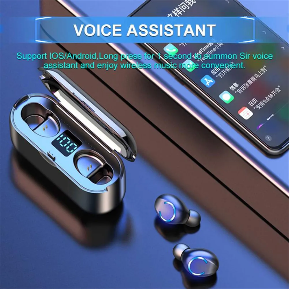 Tws Bluetooth 5 0 Earphones 2000mah Charging Box Wireless Headphone 9d Stereo Sports Waterproof Earbuds Headsets