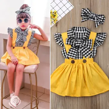 

Newborn Baby Girl Ruffle Checks Tops Tutu Skirt Summer 3PCS Dress Outfits Set US