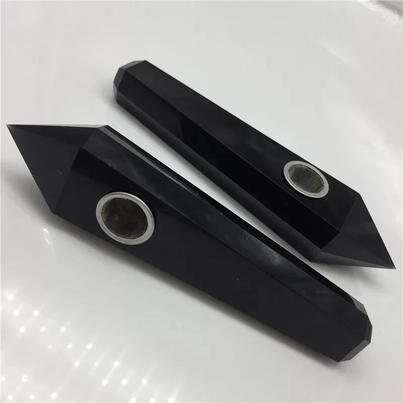 Natural obsidian Smoking pipes Black tourmaline Stone Quartz Healing crystal Wand Meditation Obelisk+1brush+3filters | Дом и сад