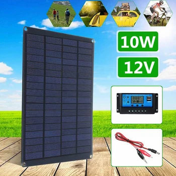 

10W 12V Solar Panel with battery Clip+10/20/30/50A Solar Charger Controller for Outdoor Camping Hiking Waterproof Solar Cells