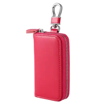 

Men Leather Zip Around 6 Hook Key Case Car Key Holder Wallet (rose Red)