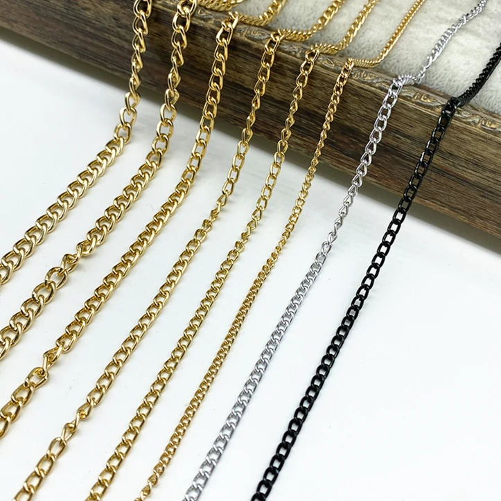 2 medidor de Metal cadena de oro negro plateado Cadena de aluminio para hacer joyería suministros DIY