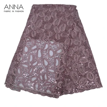 

Latest Anna Queen African Embroidery Sequins Lace Fabric With High Quality 2019 French Mesh Tulle Lace Fabric For Party Dress