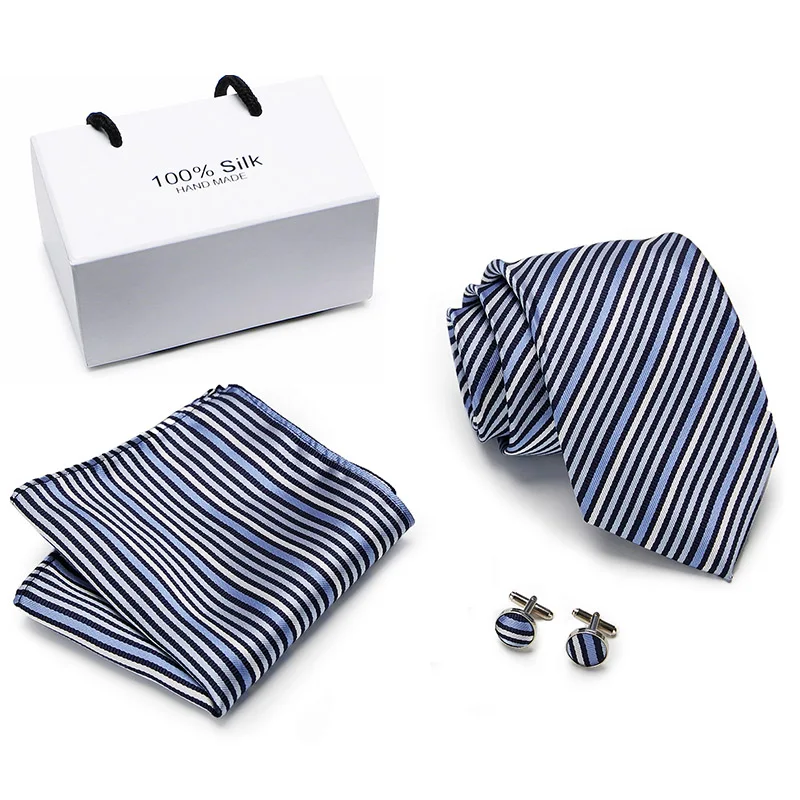 

New Fashion Classic Solid Plain Men Tie Pocket Square Cufflinks Set Red Yellow Green Silk Necktie Suit Wedding Business