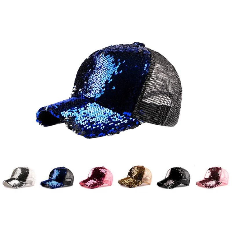 Остроконечная Кепка Женская сетчатая ткань двойной цвет блёстки Регулируемые дышащие козырьки спортивная одежда головной убор