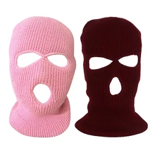 Полнолицевая маска, 3 отверстия, Балаклава, вязаная шапка зима, стрейч, Снежная маска, шапочка, шапка, новинка, Черные Теплые маски для лица