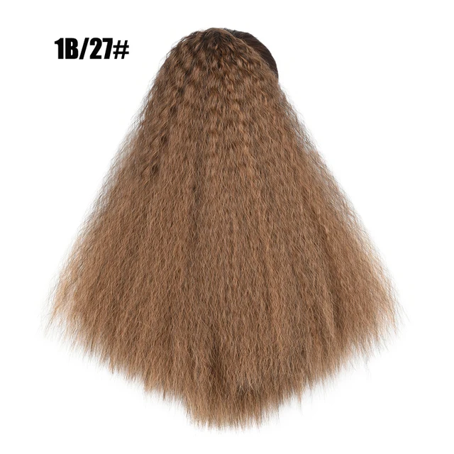 Kinky Straight Ponytail Hair Extension Clip for Women Synthetic Wrap Around Magic Paste Black Afro Pony Tail Hair 18