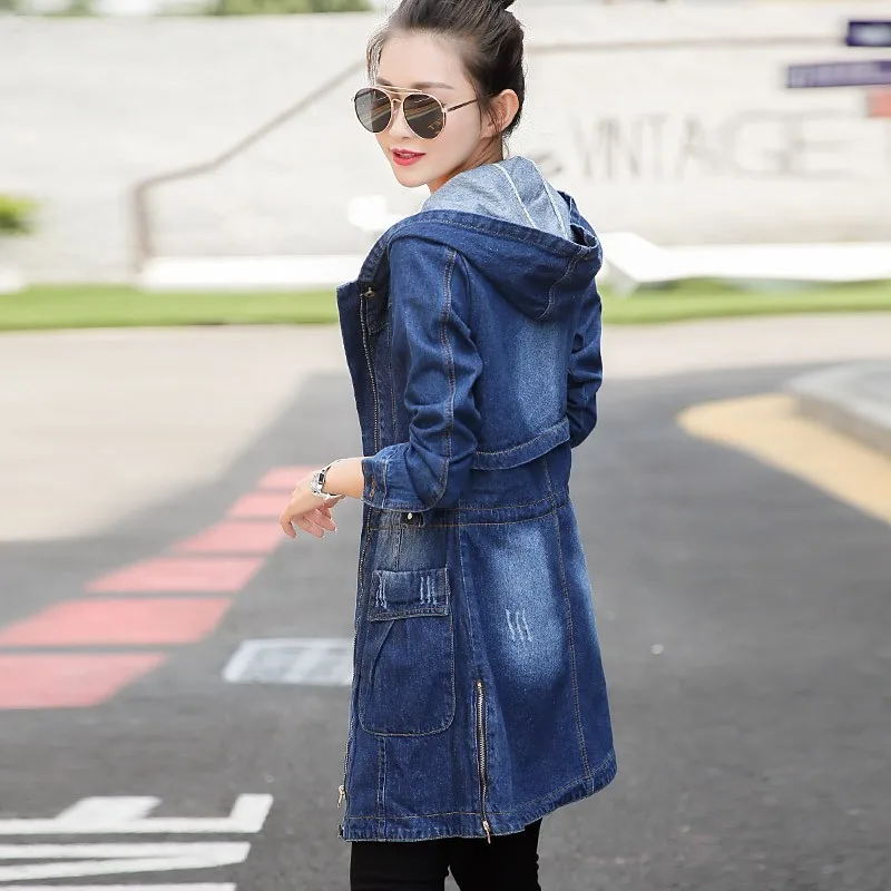 

Spring Autumn New Denim Jacket Women Korean Loose Long Jeans s Women's Zipper Plus size Hooded Basic Coat