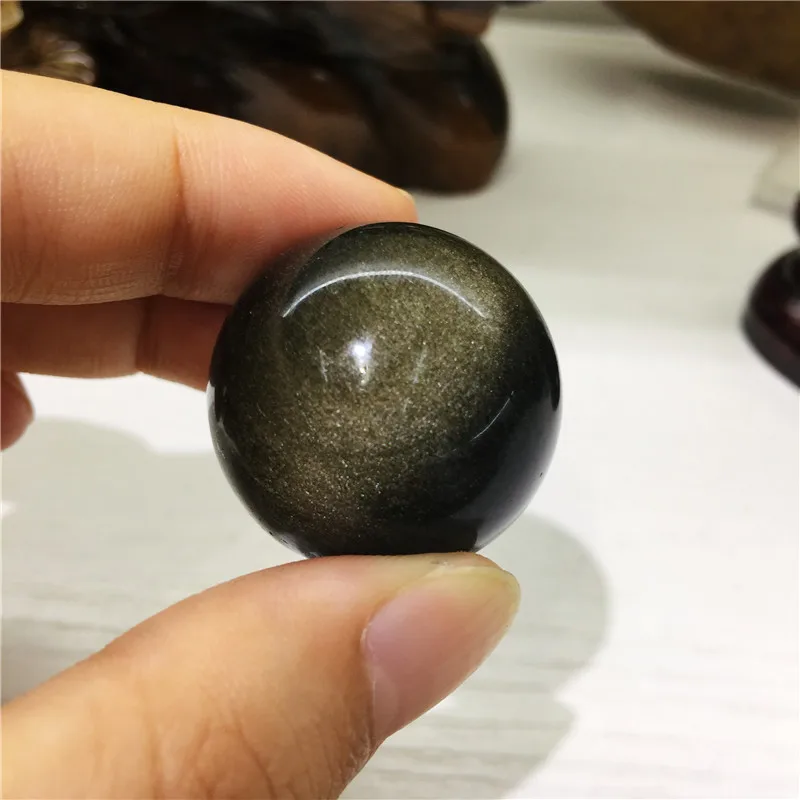 Natural golden Obsidian ball quartz crystal  gemstone  reiki healing carved Jin Yao stone for decoration 1pcs 30mm 4