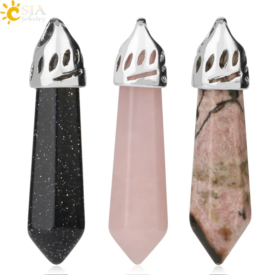CSJA, натуральный камень, шестиугольная призма, подвеска, маленький размер, кристалл, кварц, Агаты, исцеление, заостренные подвески для ожерелья, для женщин и мужчин, G289