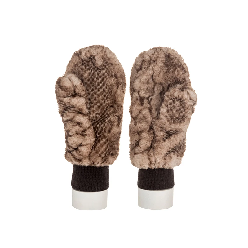 BEIGE Осень-зима, короткие перчатки с узорами, из искусственного меха, AMM-GL2621 - Цвет: BEIGE