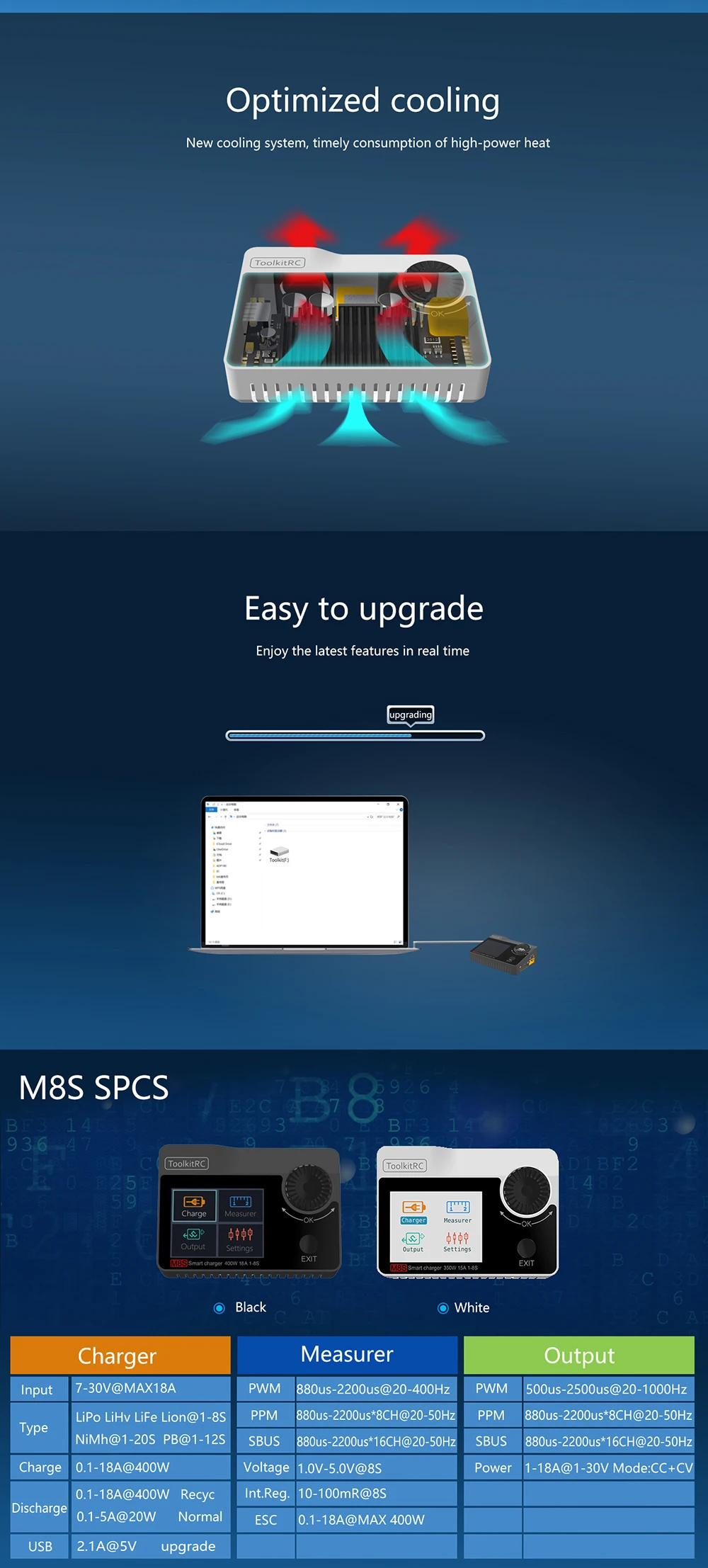 ToolkitRC M8S 400 Вт 18A цветной экран баланс зарядное устройство Dis зарядное устройство для 1-8S Lipo LiHV Life Lion NiMh Pb батарея скидка 20