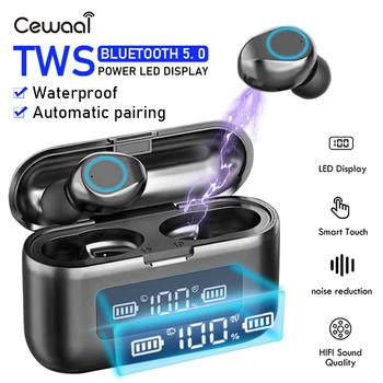 

Cewaal Wireless Bluetooth Earphone with Mic TWS Sports Waterproof Touch Control Call Music Headsets Mini Running Charging Case