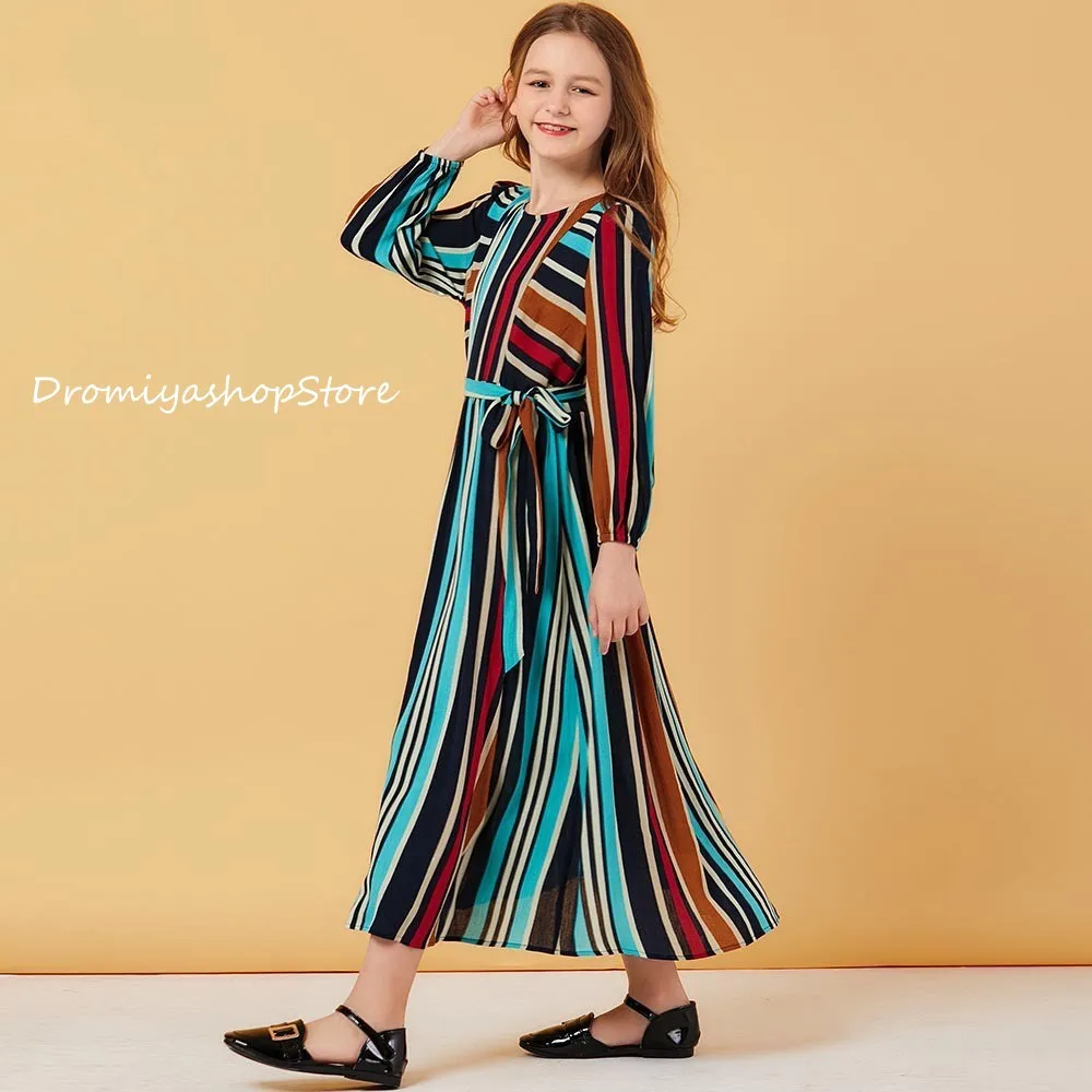Детское платье для девочек абайя Дубай Турция Bangladesh Vestidos Полосатое