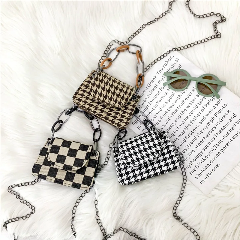 Mini Korean Style New Princess Bags Fashion Vintage Lattice Hand Bag Girls Houndstooth Small Shoulder Messenger Bag All-match