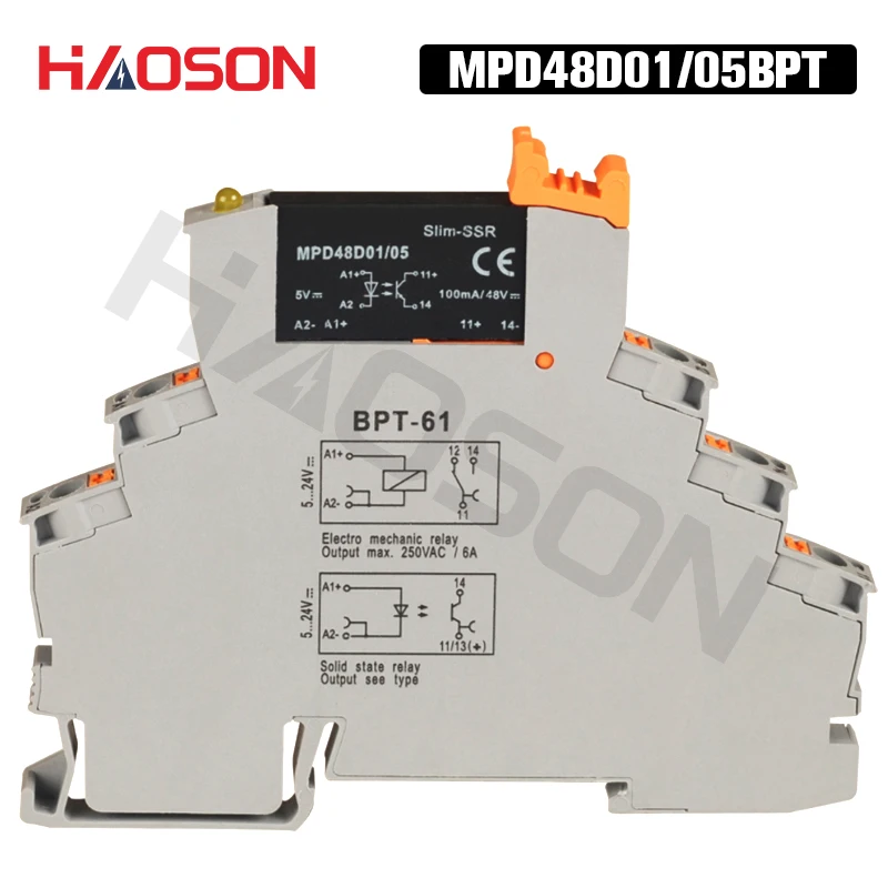

1pc MPD48D01BPTAuto Plug-in Spring Voltage Relay Module & Board 5V 24V DC In 48VDC 1A Out DC DC SSR Solid State Relay Din Rail