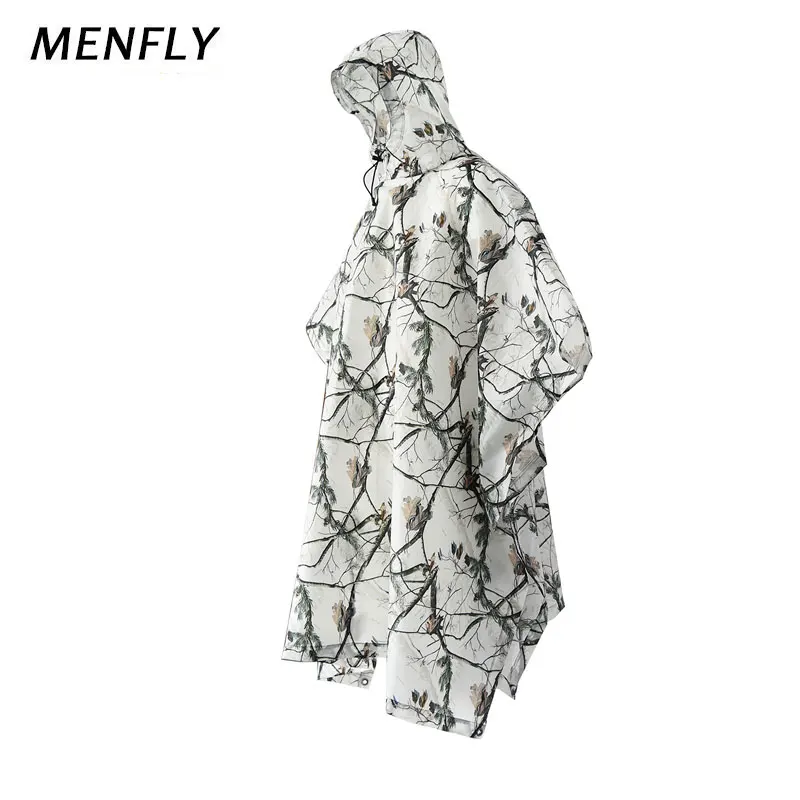 

MENFLY White Camouflage Raincoat Outdoor Hiking Cycling Raincoat Jacket Laminated Poncho Mask Snow Photography Observation Suit