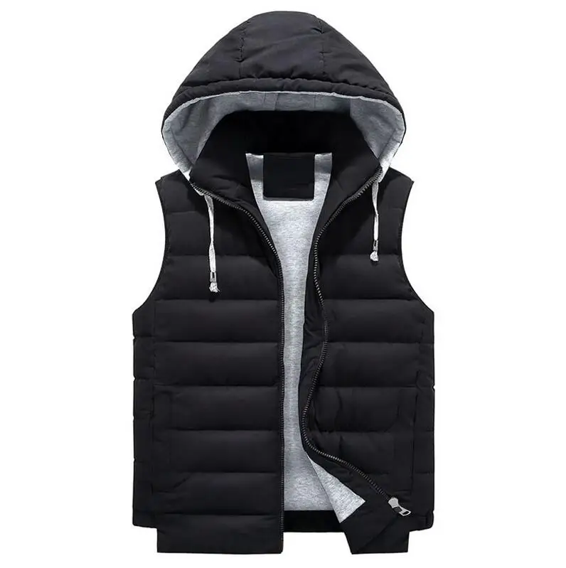 Мужская 4XL-8XL парка с капюшоном жилет зима осень новая Толстая Теплая Повседневная ветровка мешковатая стеганая верхняя одежда жилет куртка-безрукавка - Цвет: Черный