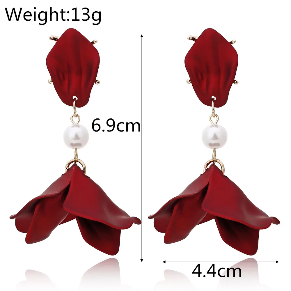 H3d500bb8ceae4d4e816d7cfd3bf72bc5R - Korean New Fashion Temperament Alloy Women Pendant Earrings Sexy Rose Petals Long Tassel Earrings Women Jewelry Red Earrings