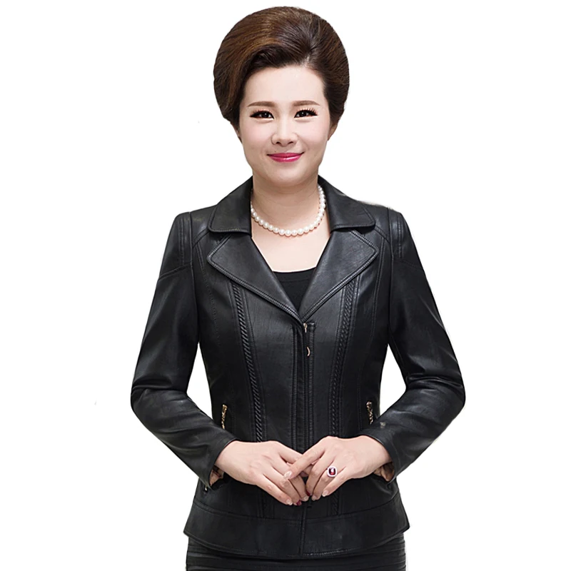 

Middle-aged Women Pu Leather Jacket Winter Autumn Plus Size 6XL Faux Leather Coat Women Elegant Black Leather Jacket Plus Cotton