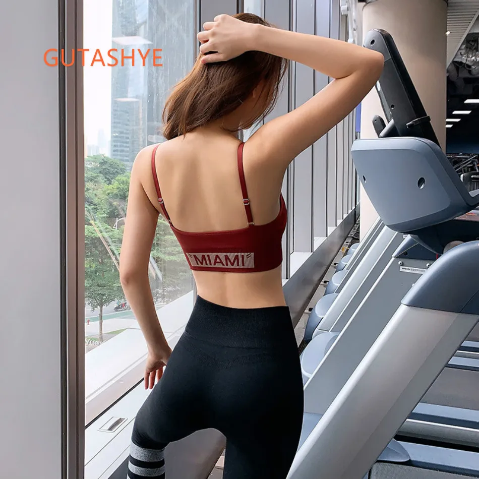 

GUTASHYE Sports Bra High Impact Gym Bra Women Padded Yoga Bra Workout Tank Shockproof Fitness Tops Top Fitness Running Sport Bh