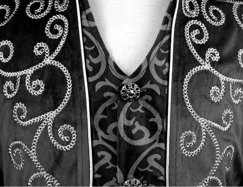 Mens Steampunk Black Velvet Tailcoat Jacket Gothic Victorian Medieval Cosplay Costume Pirate Renaissance Tuxedo Coats 3XL 2