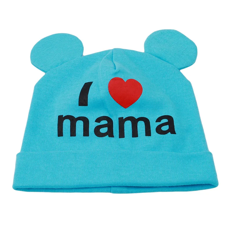 New Spring Autumn Baby Cap Knitted Warm Cotton Soft Beanie Hat For Toddler Baby Kids Girl Boy I LOVE MAMA Print Baby Hats - Цвет: blue