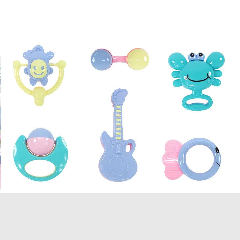 Qkoall 6pcs Baby Toys 0-12 Months Educational Baby Rattle Plastic Bell For Toddlers 1pc Intellectual Development BPA Free Toy
