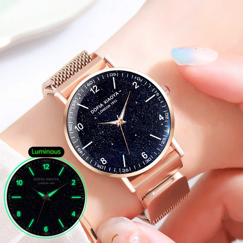 Модные фиолетовые женские часы звездного неба, миланские магнитные часы, кварцевые наручные часы, водонепроницаемые женские спортивные часы, reloj mujer