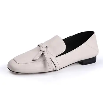 

2020 Free Shipping Women's Handmade Leather Casual Bow decoration Loafers Slip On Flat Shoes Spring Black white 27130