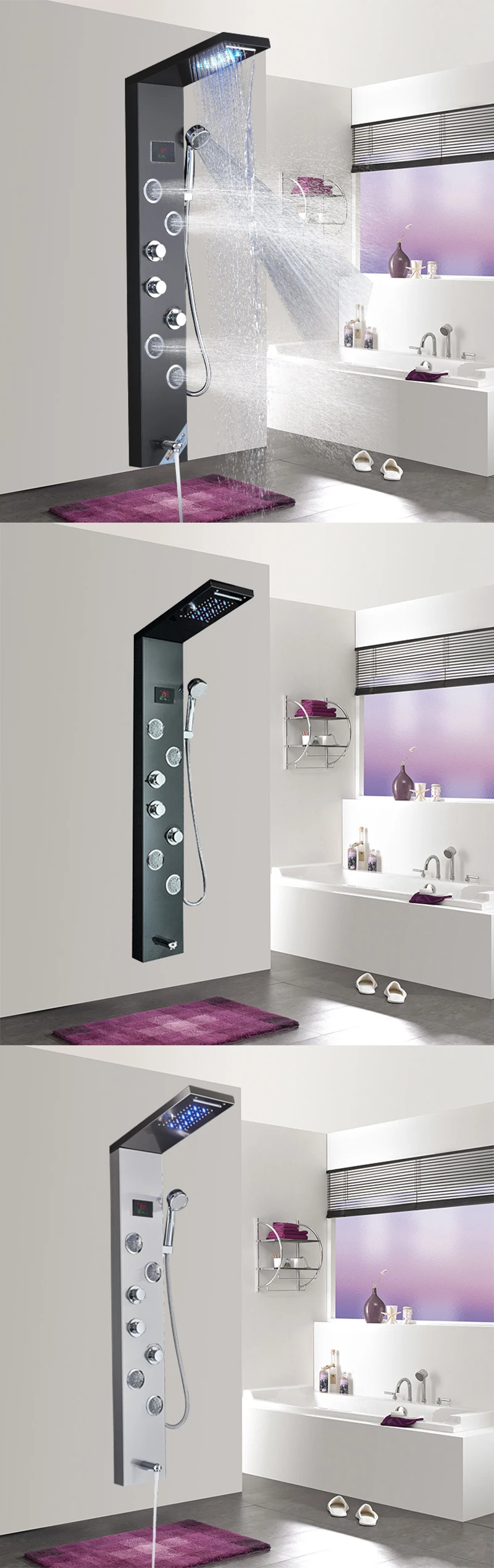 Saeuwtow душ с цифровым дисплеем панельный душ Колонка светодиодный дождь водопад душ двухсторонний спа душ смеситель для ванной и душа душ кран