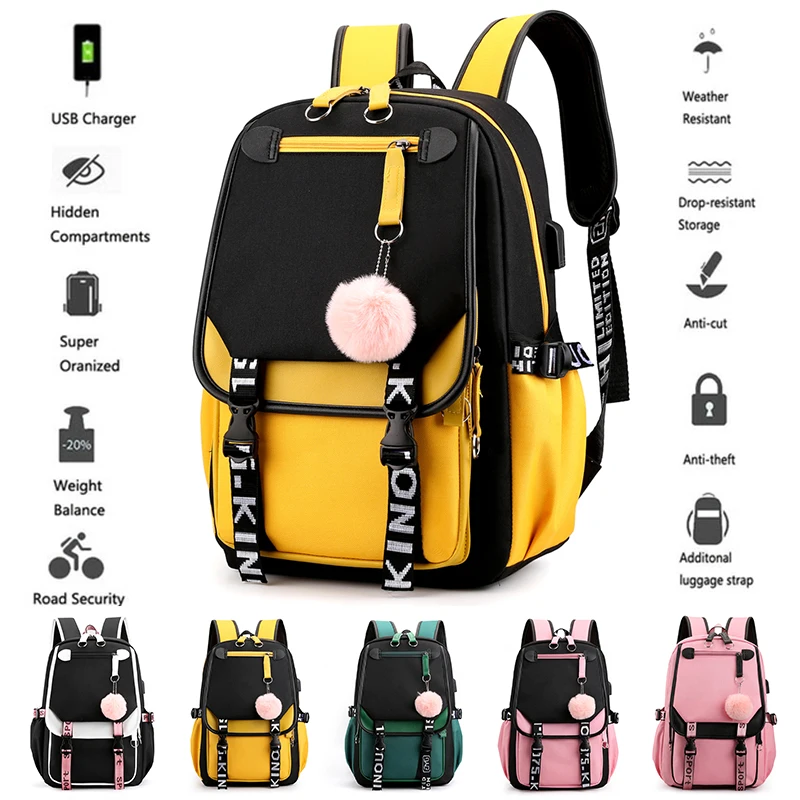 School-Backpack Black Pink Korean-Style Teenage Girls BPZMD for Cute Kawaii Gift Kids