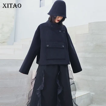 

XITAO Personality Big Pocket Black Jacket Women Clothes 2019 Fashion Short Plus Size Stand Collar Elegant Jacket Coat New XJ2413
