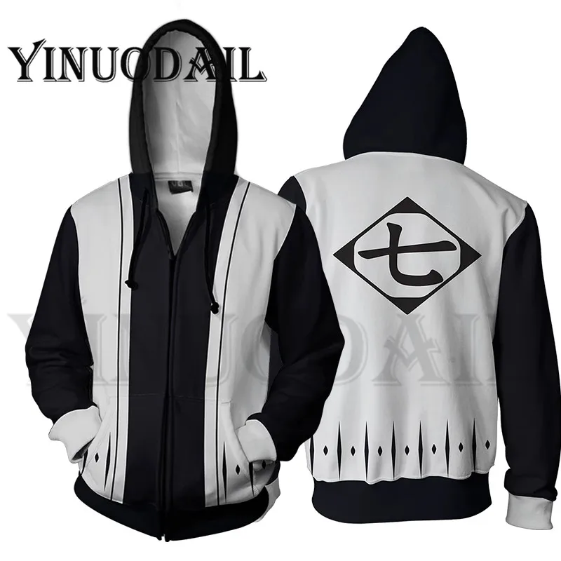 

Men and Women Zip Up Hoodies Anime Bleach Hoodie Komamura Soji Squad 7 Captain Sweatshirt Cosplay Costumes Harajuku Streetwear