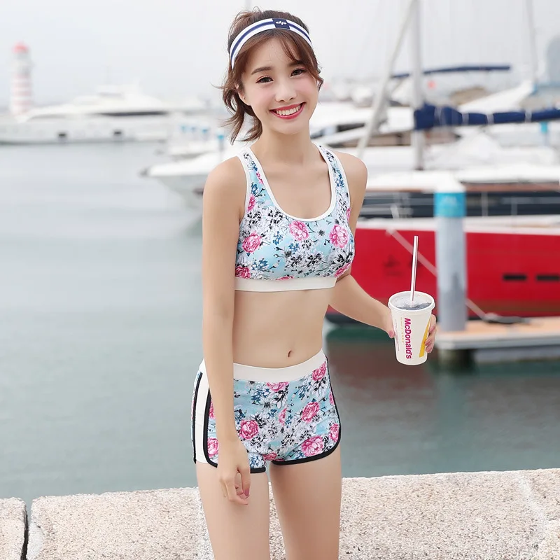 

2019 New Style Sporty Two-piece Swimsuits Slimming Hot Springs Bathing Suit Women's Conservative Belly Covering Holiday Small Bu