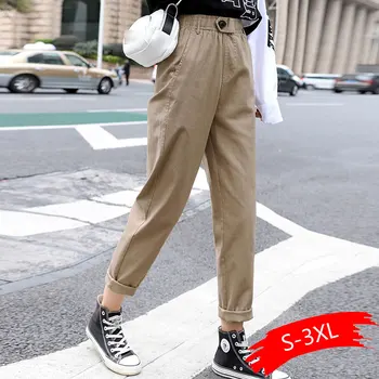 

2020 New Spring Women Clothing Straight Overalls Casual Harem Pants Korean Elastic Waist Triangle Buckle Cargo Pants