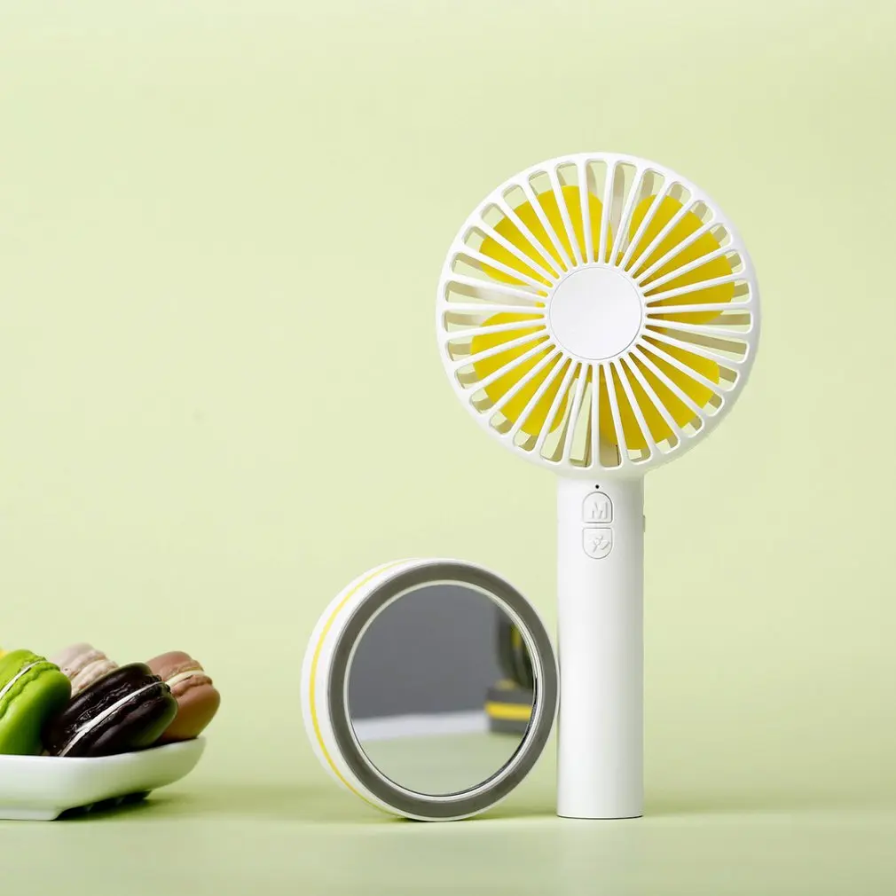 

USB Powered Portable Convenient Fashion Desktop Mini Handheld Small Fan With Mirror Outdoor Charging Lanyard Fan
